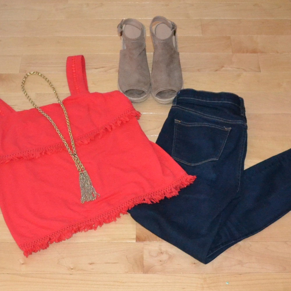 J. Crew Red Fringe Tank, Size S, EUC